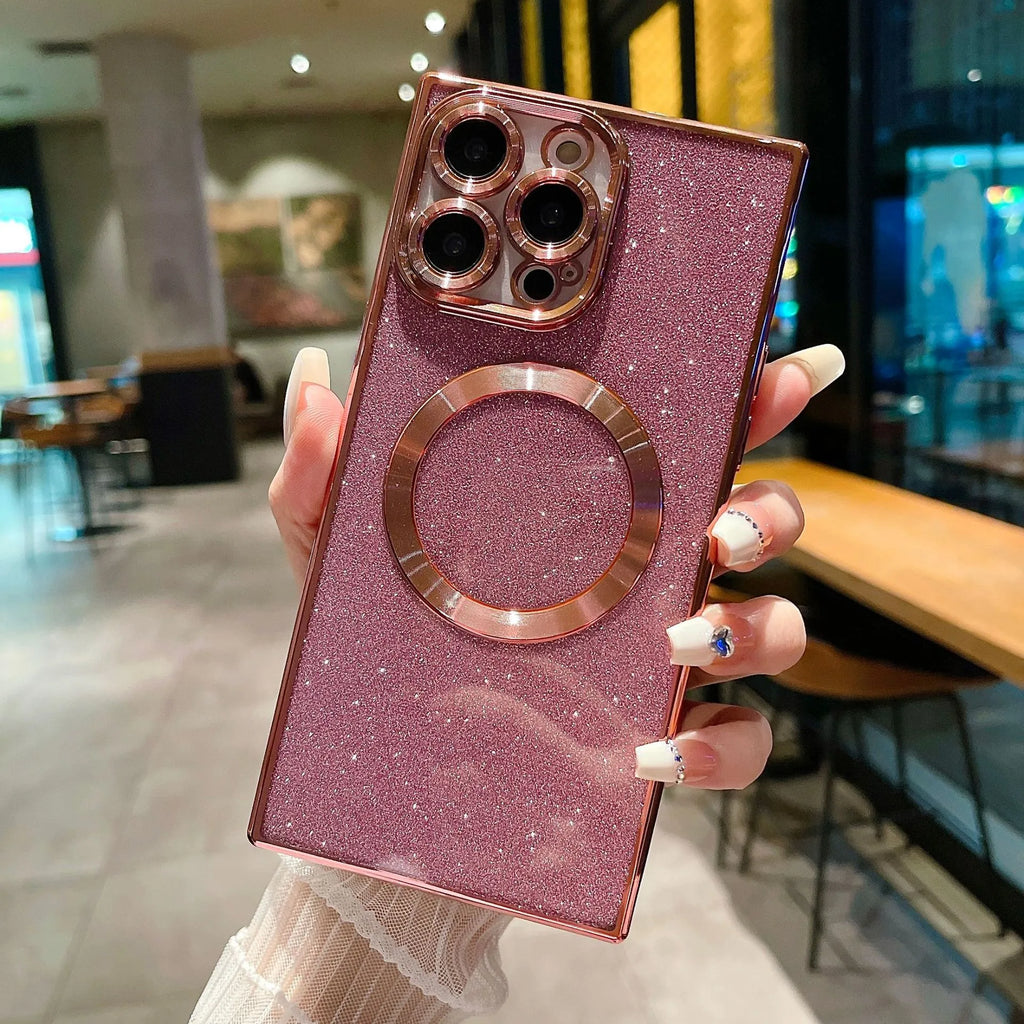 Square electroplated transparent solid colour phone case for iPhone with drop protection, black finish