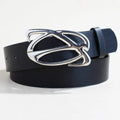 Men's casual silver buckle belt with PU leather strap measuring 105cm long