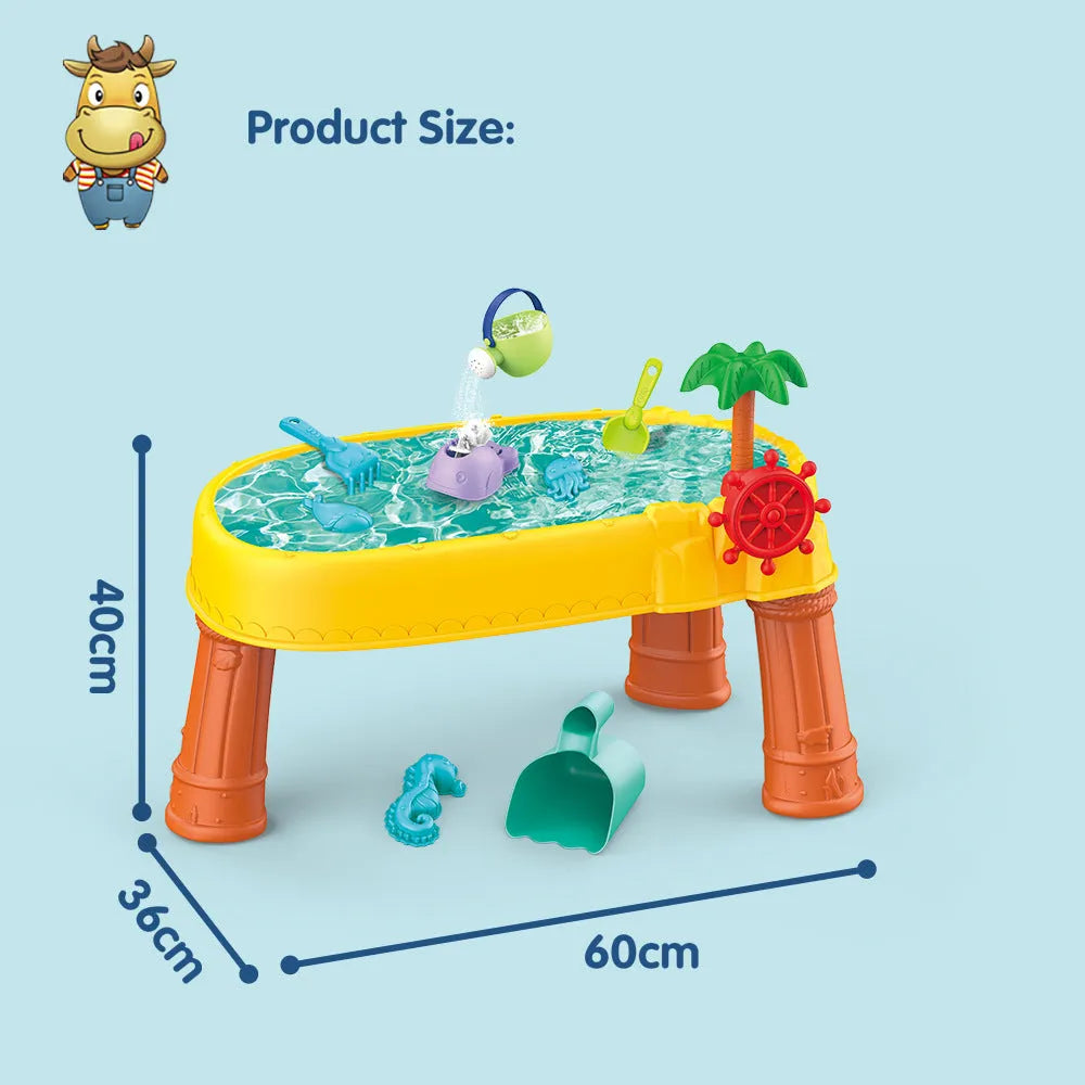 Children's 18-piece beach toy set with four-layer table in Beach Boat colours, plastic construction for water and sand play