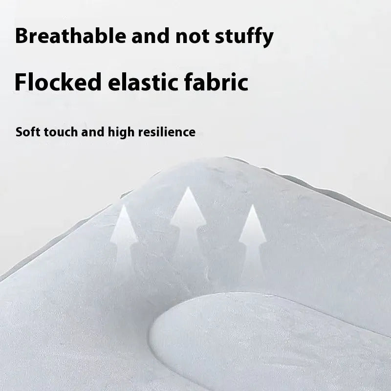 Inflatable portable folding seat cushion showing press inflation and flocking texture