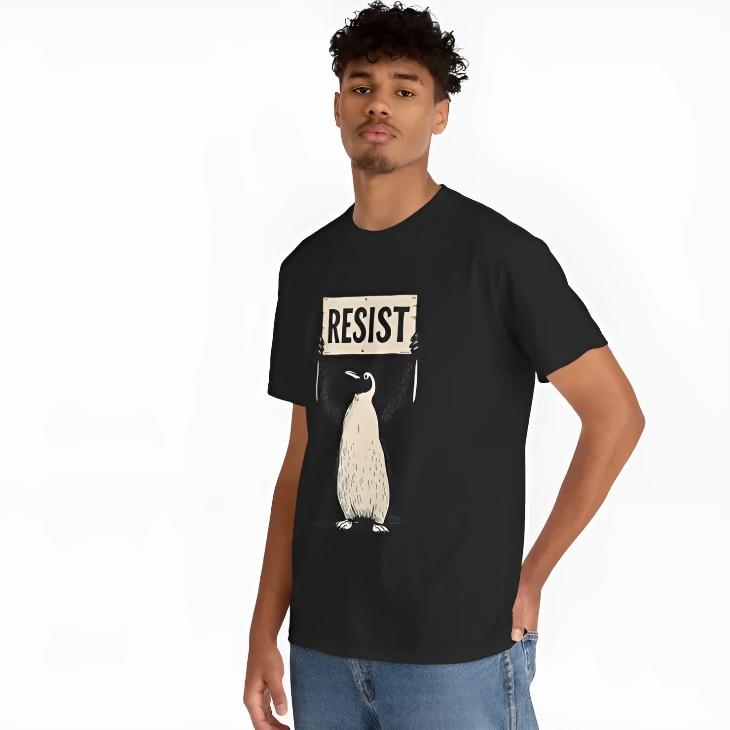 Straight-fit cotton short-sleeve T-shirt with a round neck, shown in black, green, and white.