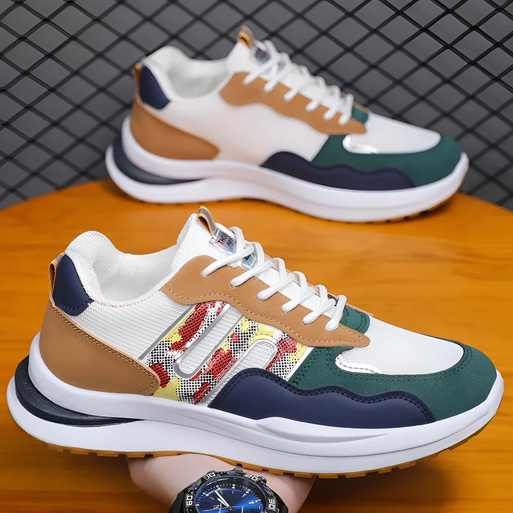 Men's mesh sports casual shoes in white green colour with plastic sole and leather toe holder