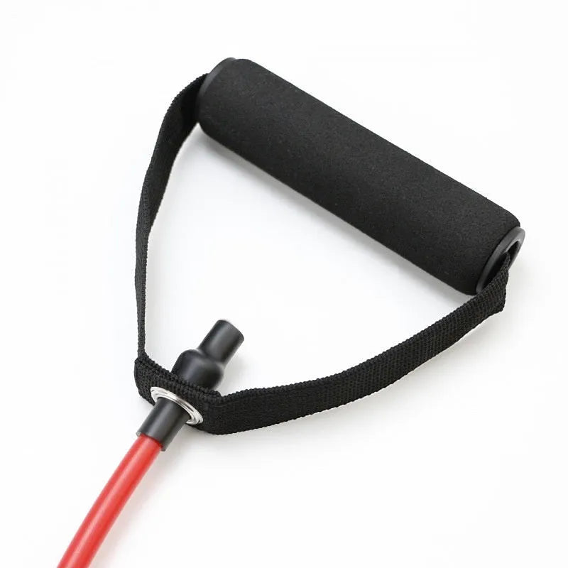 Adjustable chest expander with colour-coded TPE tension ropes: yellow, green, red, blue, black.