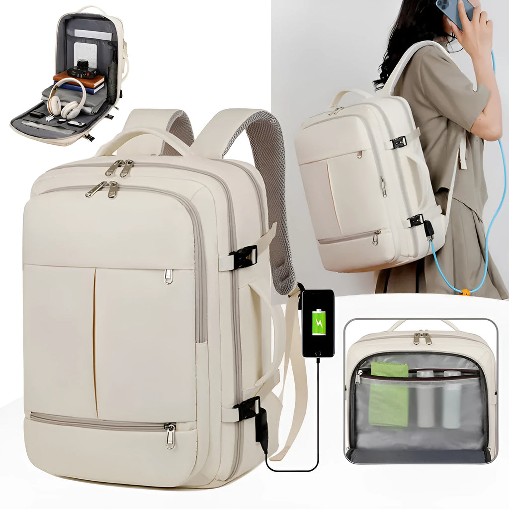 Large waterproof oxford cloth backpack for business travel with a 15.6 inch laptop compartment and multiple pockets.