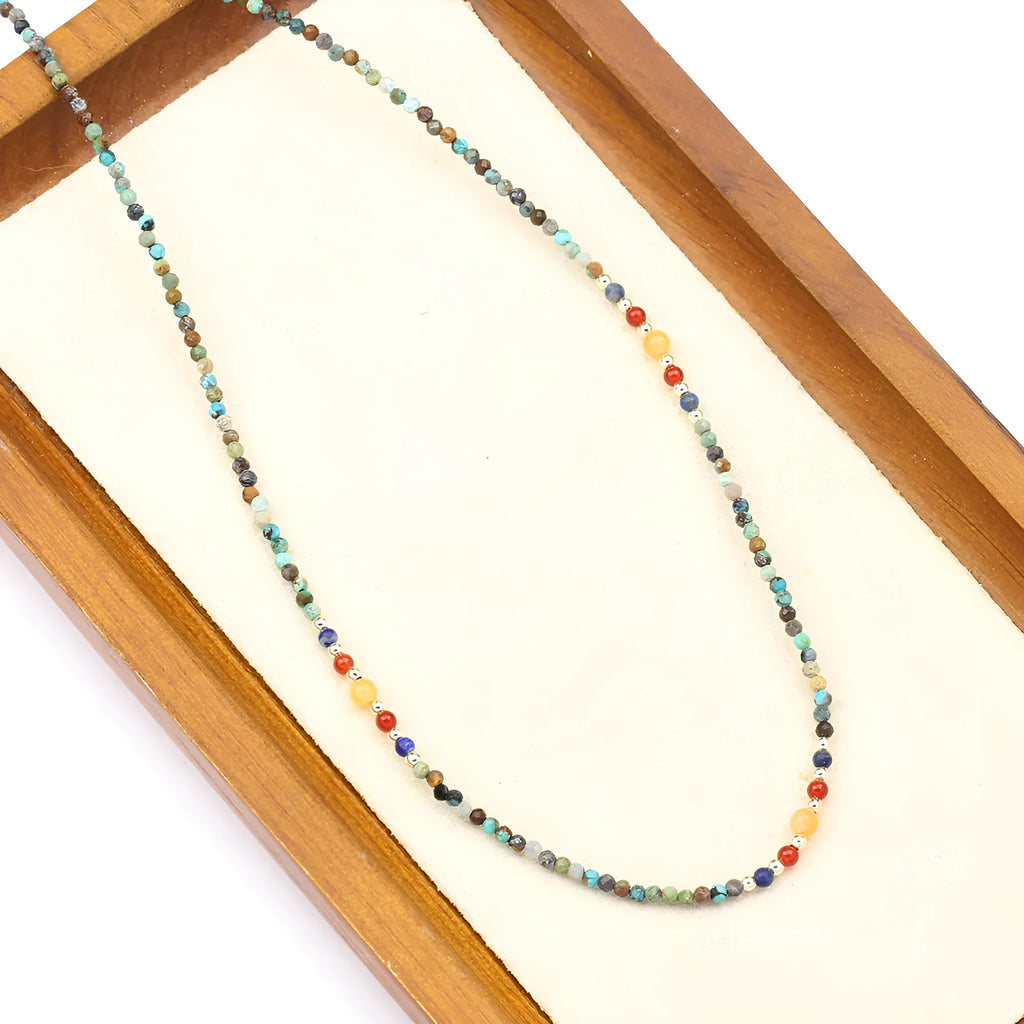 New cute broken silver necklace with natural pearl pendant and colourful beads on collarbone chain