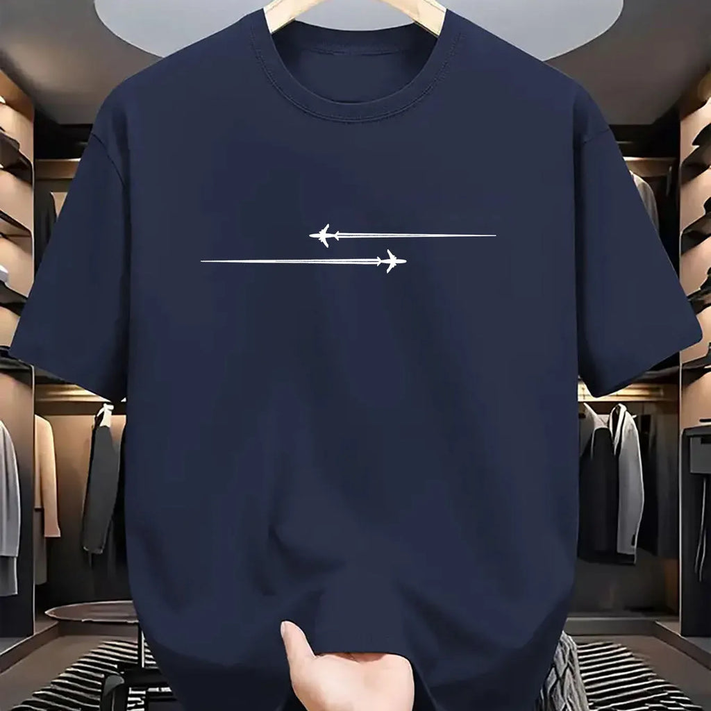 Man's loose-fit cotton blend T-shirt with a printed cartoon pattern, shown in multiple colour options.