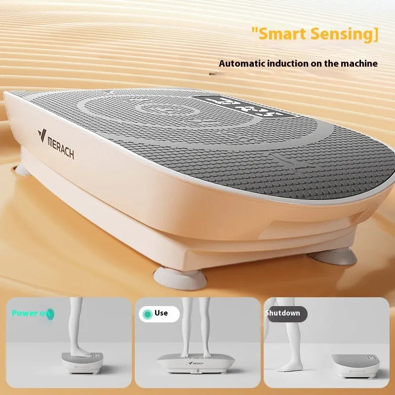 Grey smart power plate board with Bluetooth connectivity showing control panel and compact 58cm design for home fitness