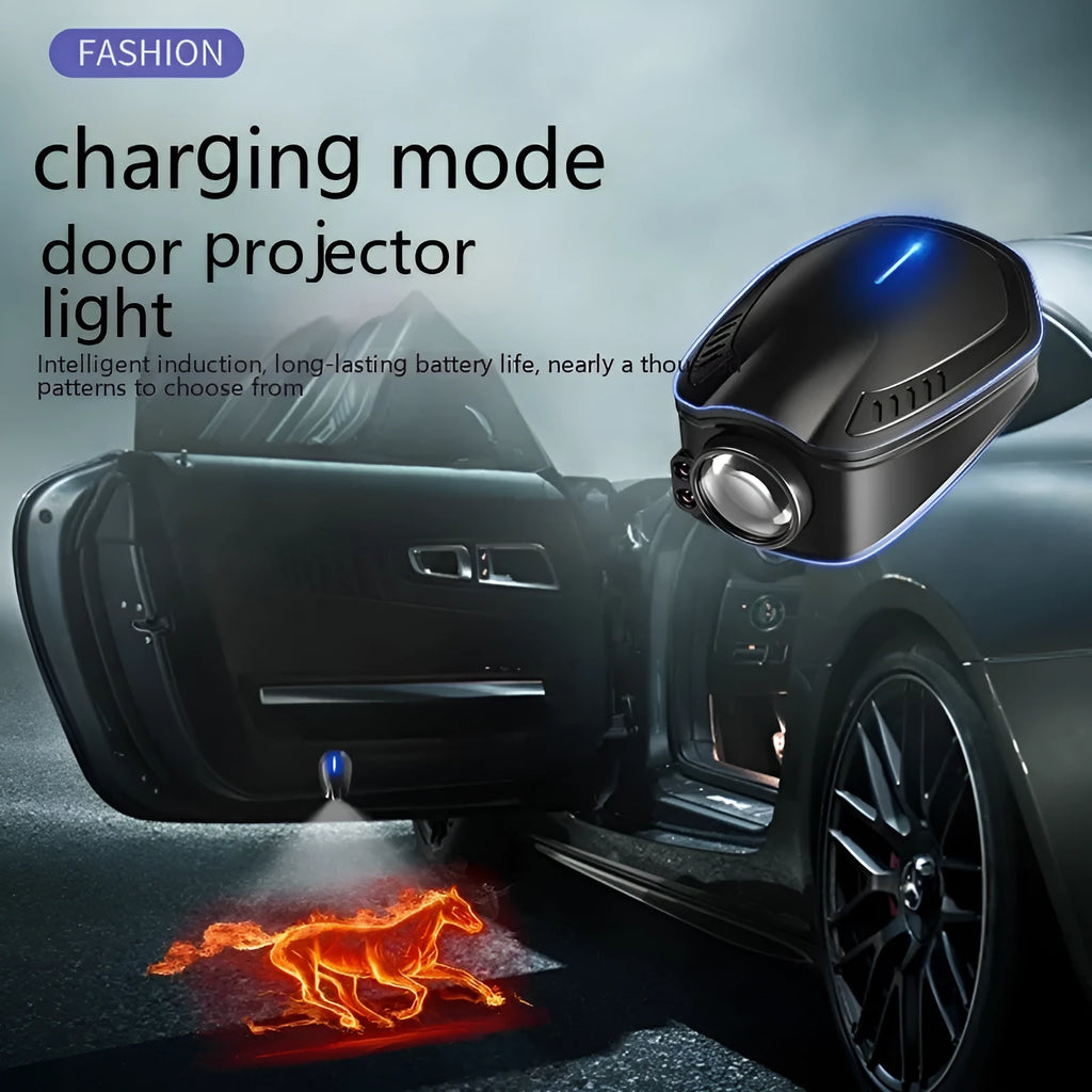 F2 model rechargeable wireless car welcome light in black ABS housing with electronic components