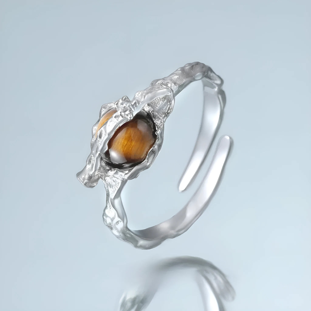Women's adjustable silver Saturn open ring with white gold electroplating finish