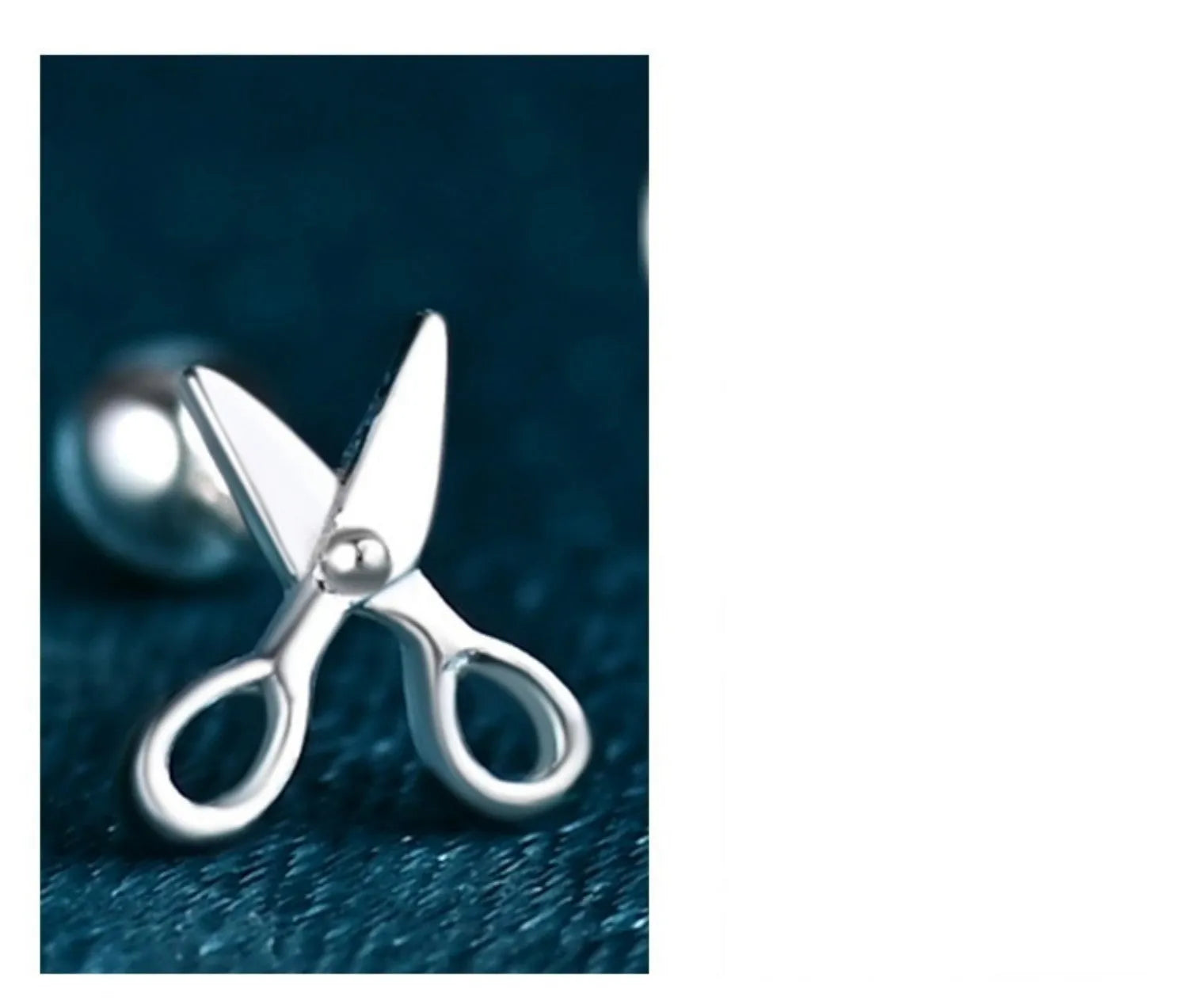 S999 pure silver screw style ear nail earrings with mini scissors screws decorative detail