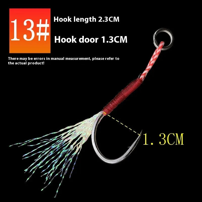 Bright wire iron plate single fishing hook for sea fishing, showing size options.