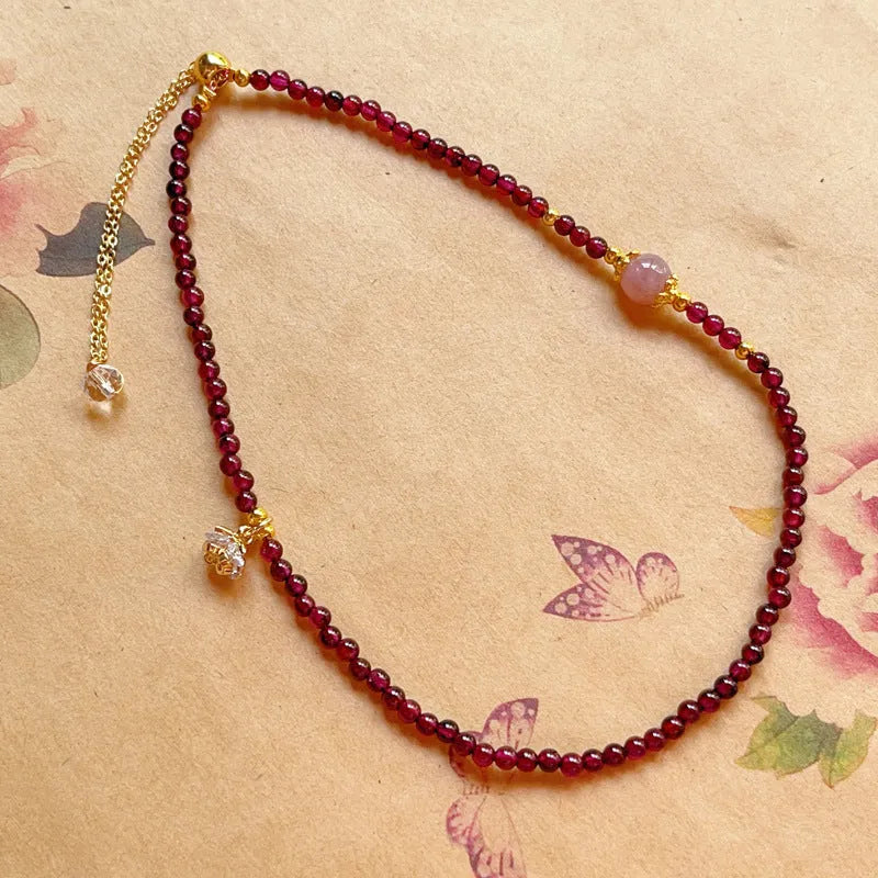 Handmade natural garnet double ring bracelet for women in deep red H311 colour