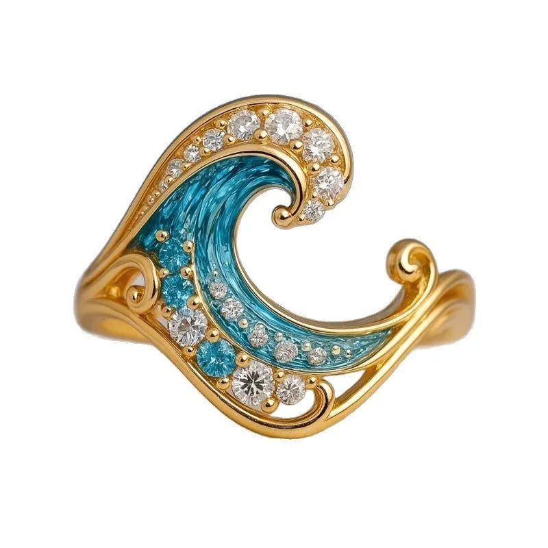 Gold HAILANG series ring with spray pattern design showing micro inlay texture on zinc alloy