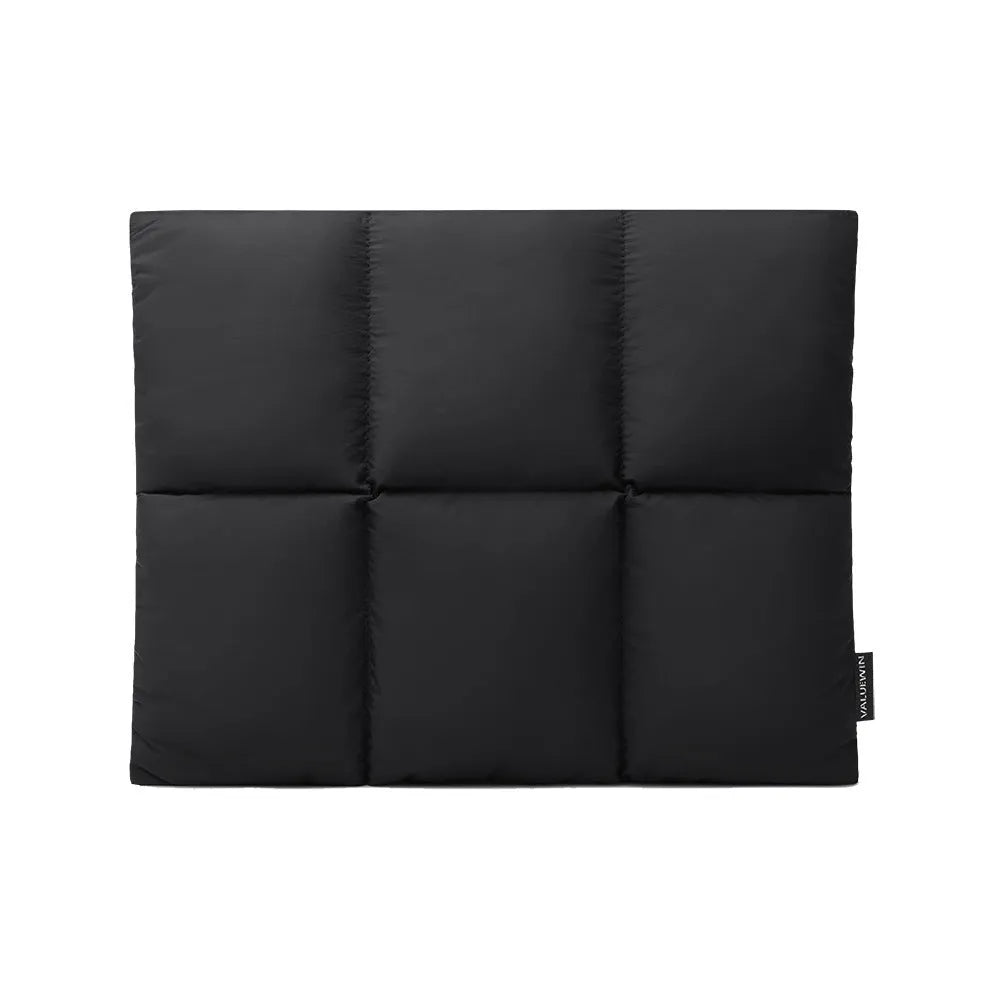 Soft black polyester laptop sleeve with sewing thread detail fitting 13-inch to 15.6-inch laptops