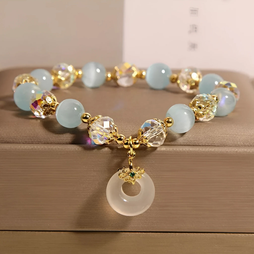 Women's blue opal glass pendant bracelet with Japanese Korean style design