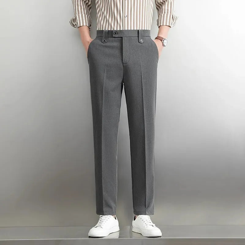 Men's loose straight business trousers in SF28 black, polyester elastic fabric, sizes 28-38