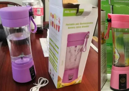 Portable USB rechargeable blender with pink cup and six stainless steel blades