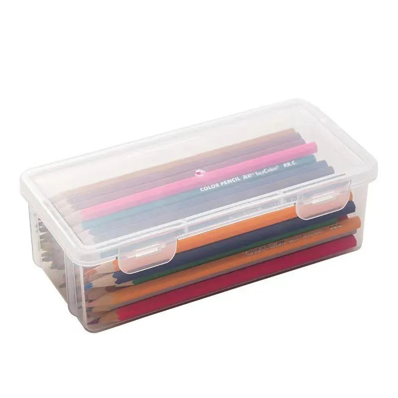 Transparent PP plastic pencil storage box with large capacity for stationery organisation