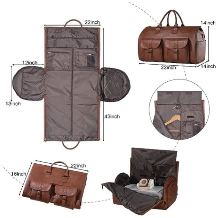 Portable folding PU leather travel bag in solid colour, 56x33x32cm, shown against neutral background