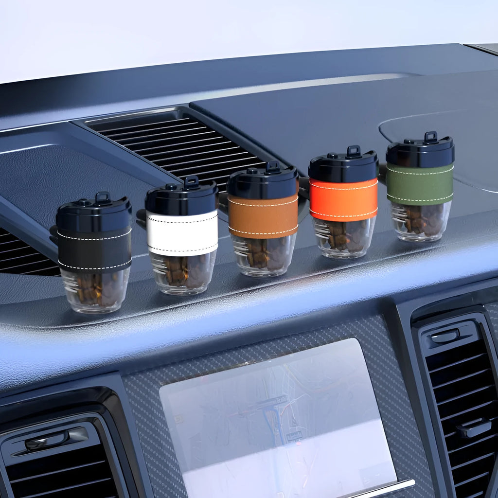 Coffee cup-shaped plastic car air freshener with solid perfume coffee bean fragrance for vehicle odour removal