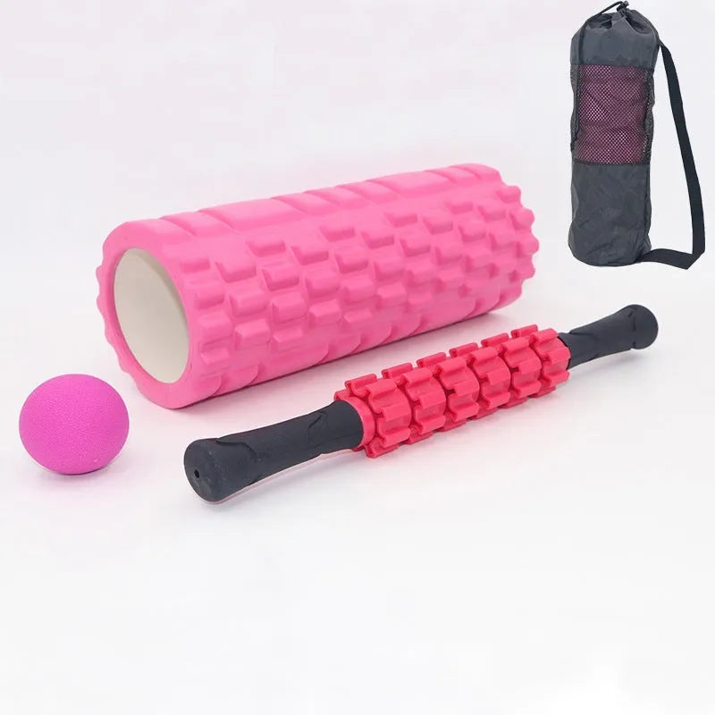 Black 33cm gear-textured foam massage roller on a white background.