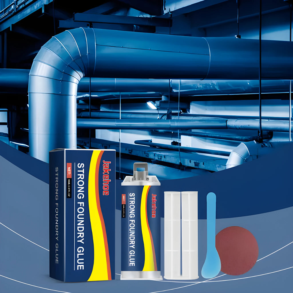 85ml epoxy metal sealant glue tube with push rod, scraper, and sandpaper for stainless steel and copper repairs.