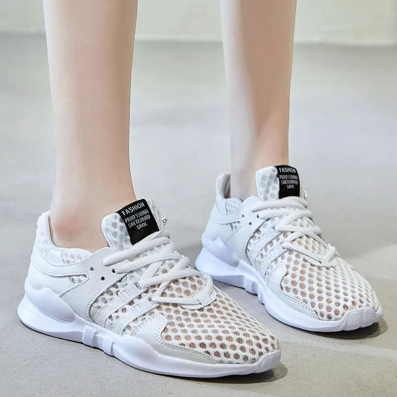 Casual mesh sneakers with hollow out design in black net, white net, hollow white, or pierced black colour options