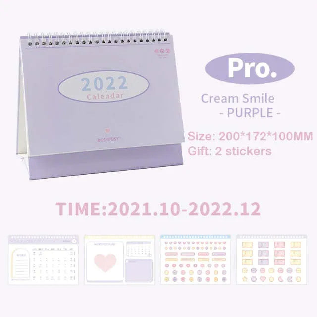 Cream coil desk calendar on a table, regular size 100mm, paper material with year-round date layout