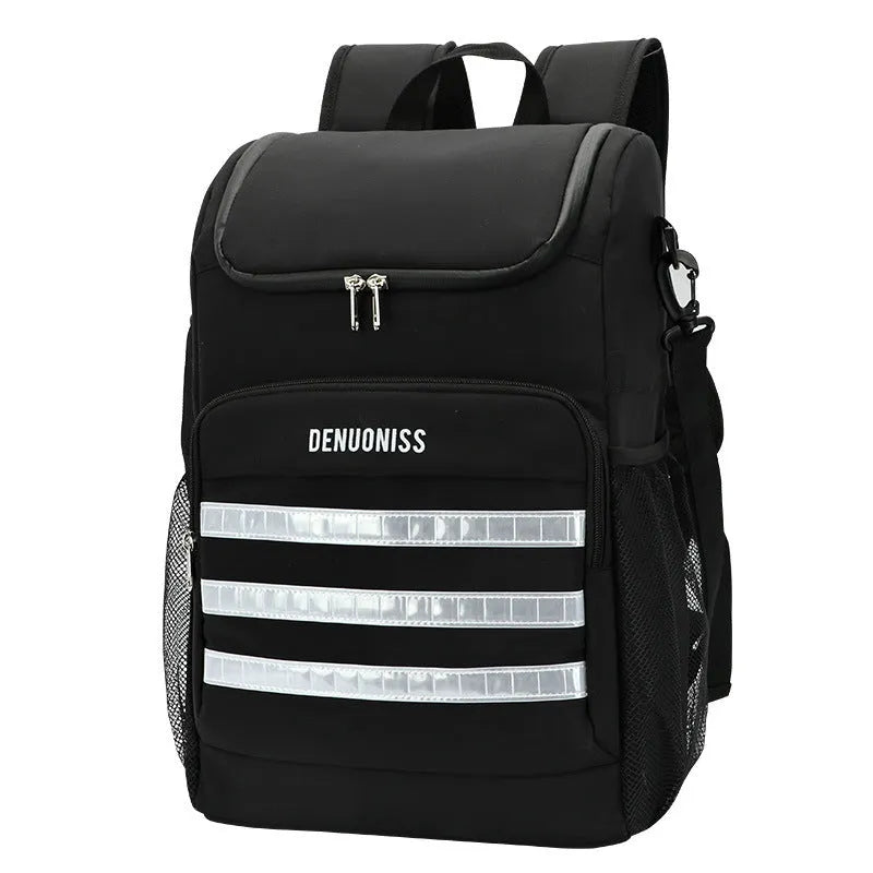 Waterproof insulated cooler backpack with mounted bottle opener in lake blue colour showing 20 litre capacity
