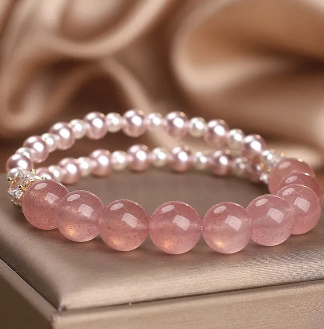 Natural strawberry quartz bracelet pink crystal original design women's jewellery