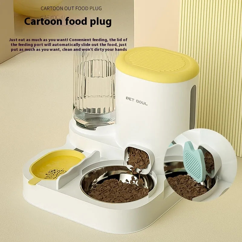 Automatic cat feeding and water fountain station with integrated double bowl in avocado green