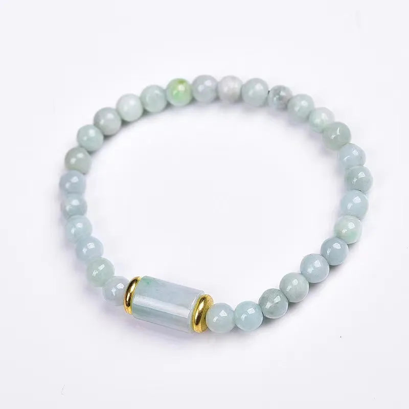 Natural Myanmar jade bracelet with round emerald ice jade beads in ethnic geometric design