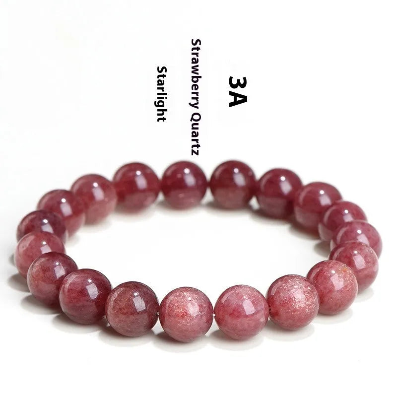 Natural strawberry quartz bracelet in starlight cherry red colour with geometrically shaped crystal beads
