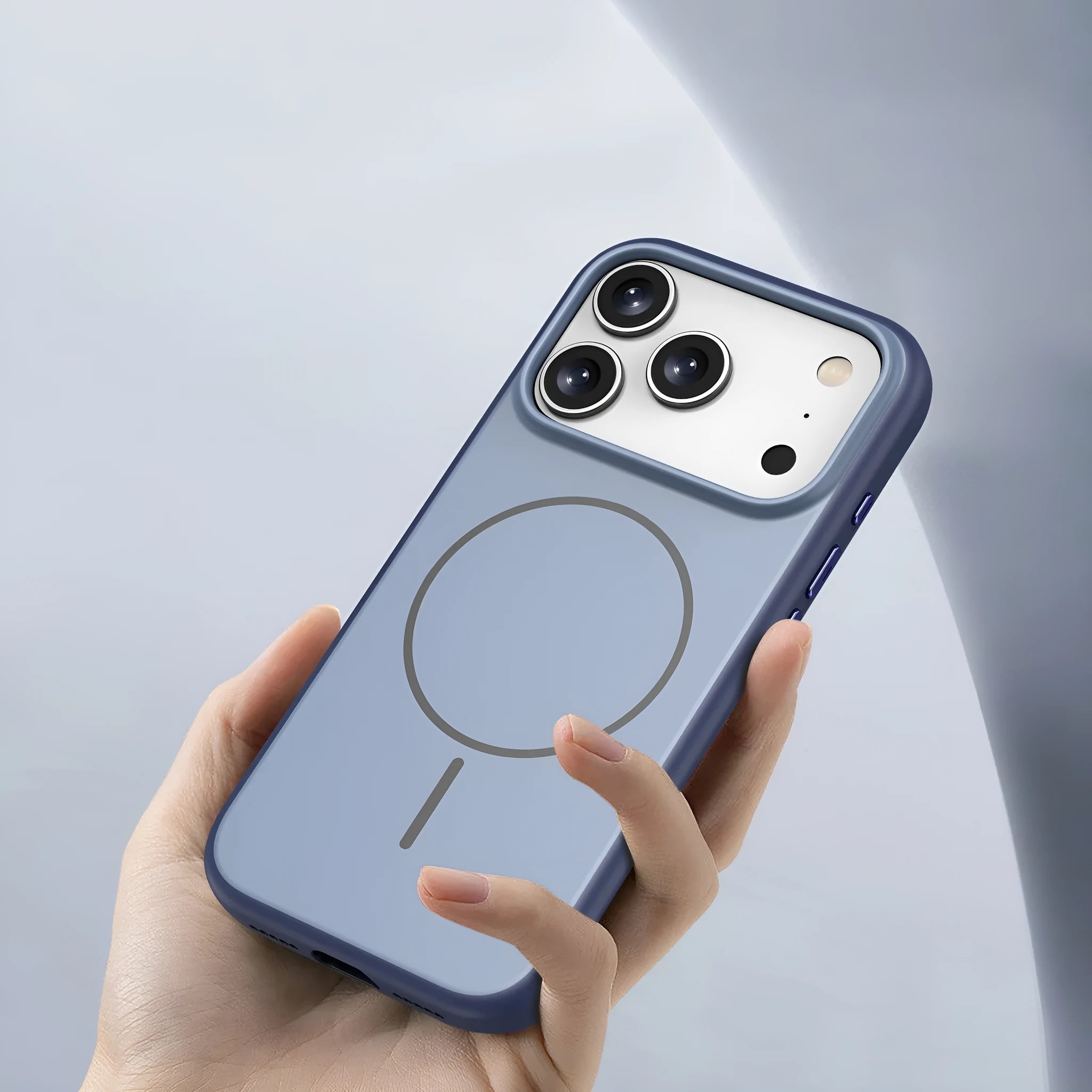 Frosted matte magnetic protective case for iPhone 17 series in Desert Gold colour.