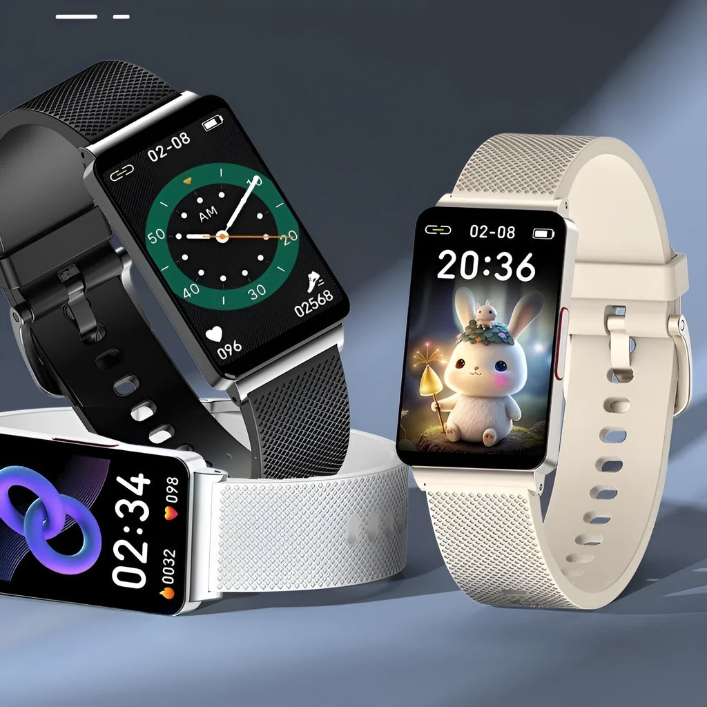 Smart watch with blood oxygen and sleep monitoring on silicone band, IPS screen, available in silver network silicone