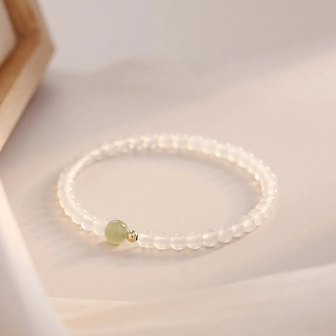 Natural Hetian Jade White Agate women's bracelet in New Chinese style measuring 15cm length