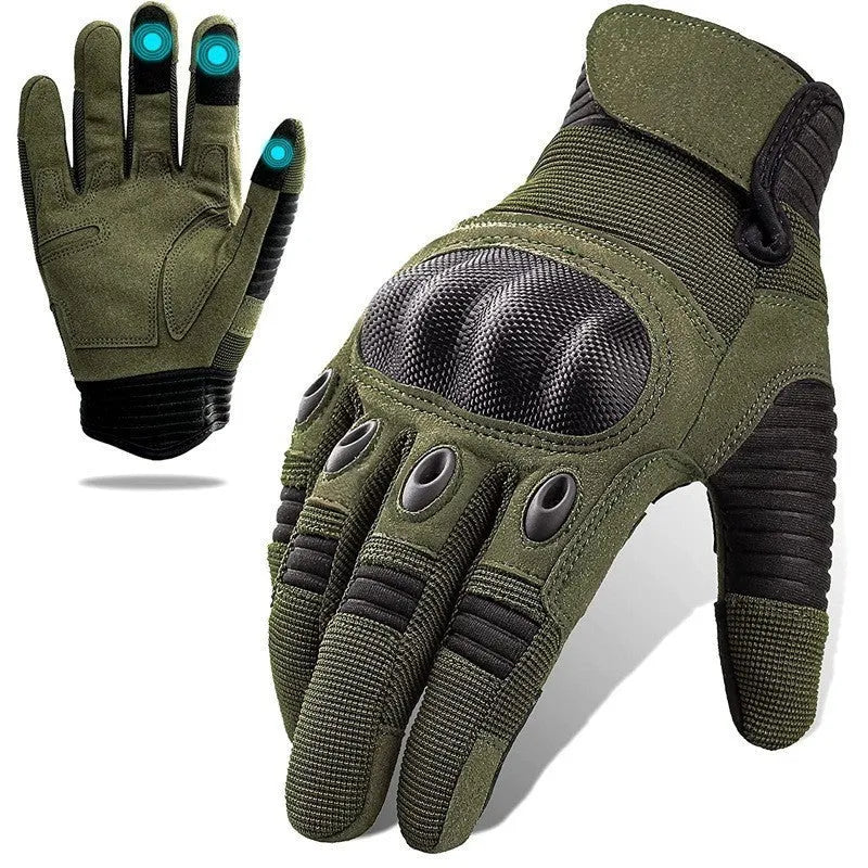 Tactical full finger motorbike gloves with touch screen, knitted fabric, autumn riding, black.