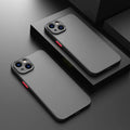 Frosted hard plastic iPhone case with TPU bumper in dark night green, showing full lens cutouts.