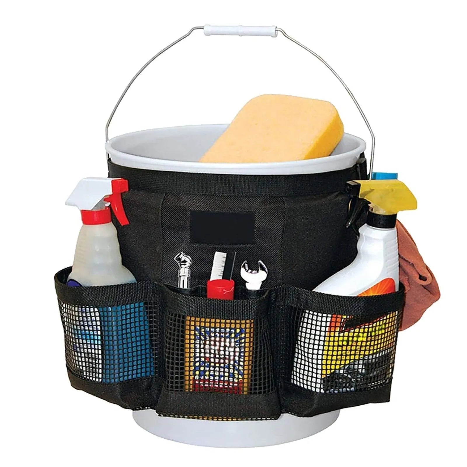 Black cylindrical polyester hanging storage bag designed for a US 5 gallon barrel.