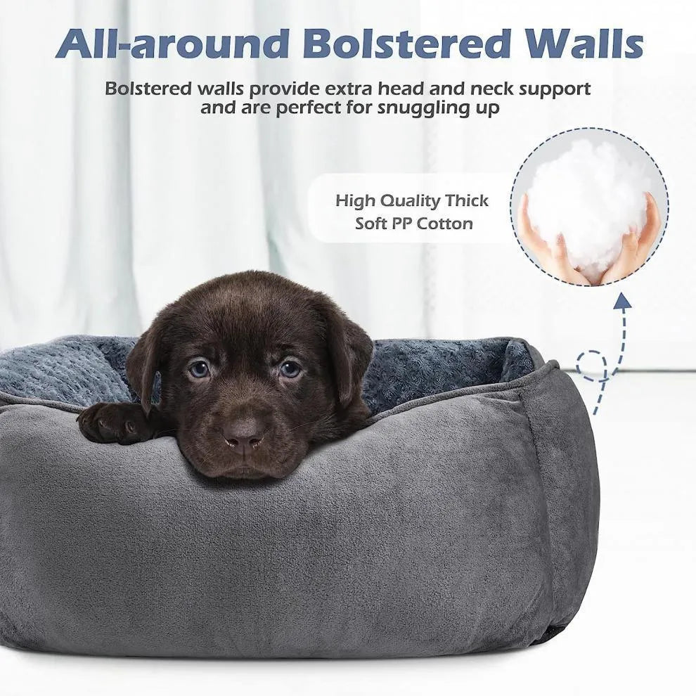 Beige and grey Golden Retriever stuffed soft pet kennel bed for dogs and cats