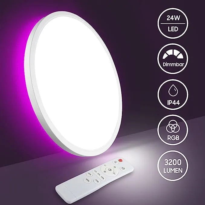 24W round LED ceiling light with RGB backlight remote control white frame flush mount 29cm diameter