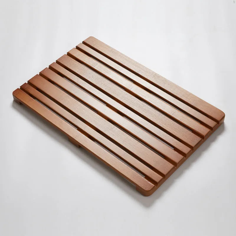 Bamboo bathroom height increasing non-slip foot pad in solid colour, 54x36x4cm rectangular shape.