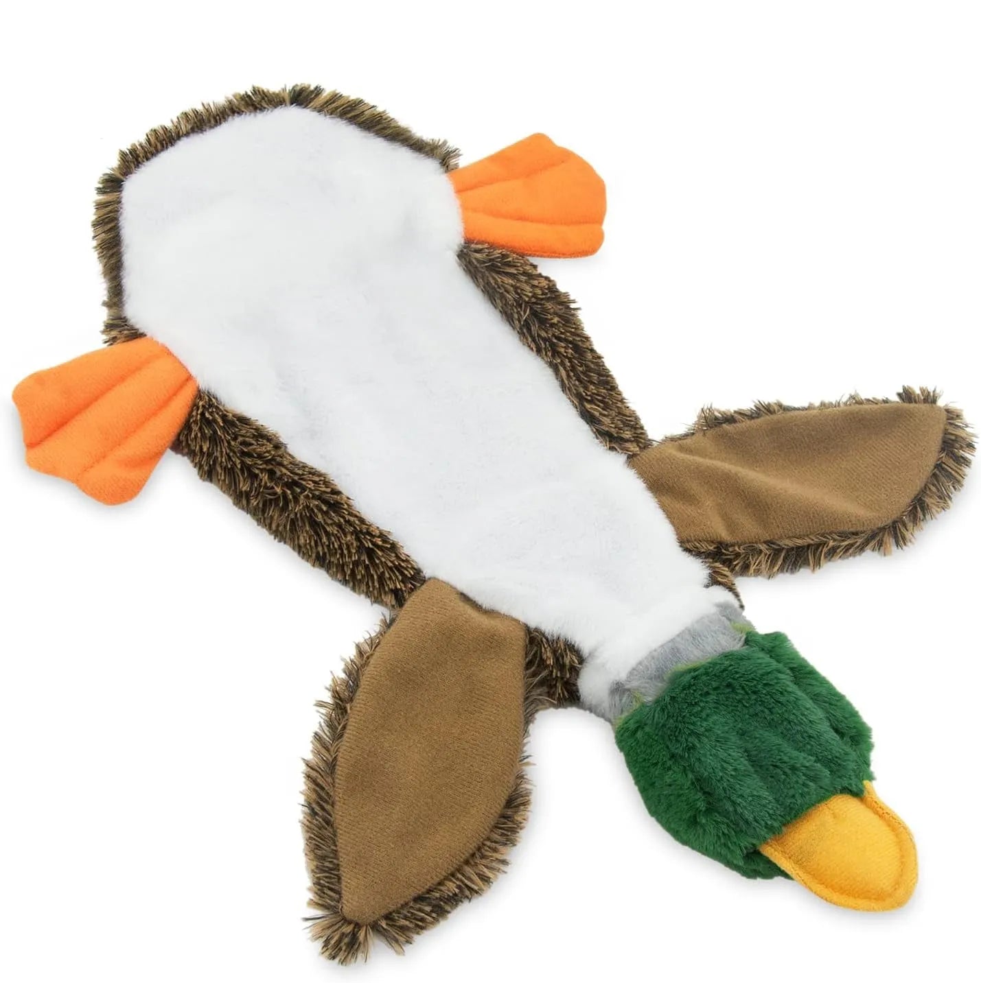 Green wild duck design stuffless plush dog toy with dual squeakers