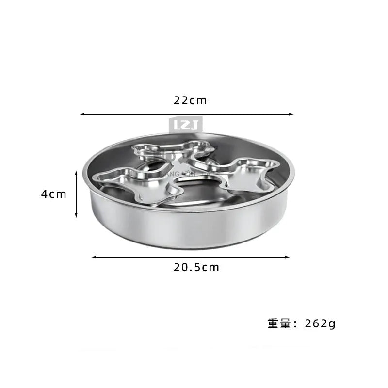 304 stainless steel rotating slow-feeding pet bowl with bone design for anti-choking use