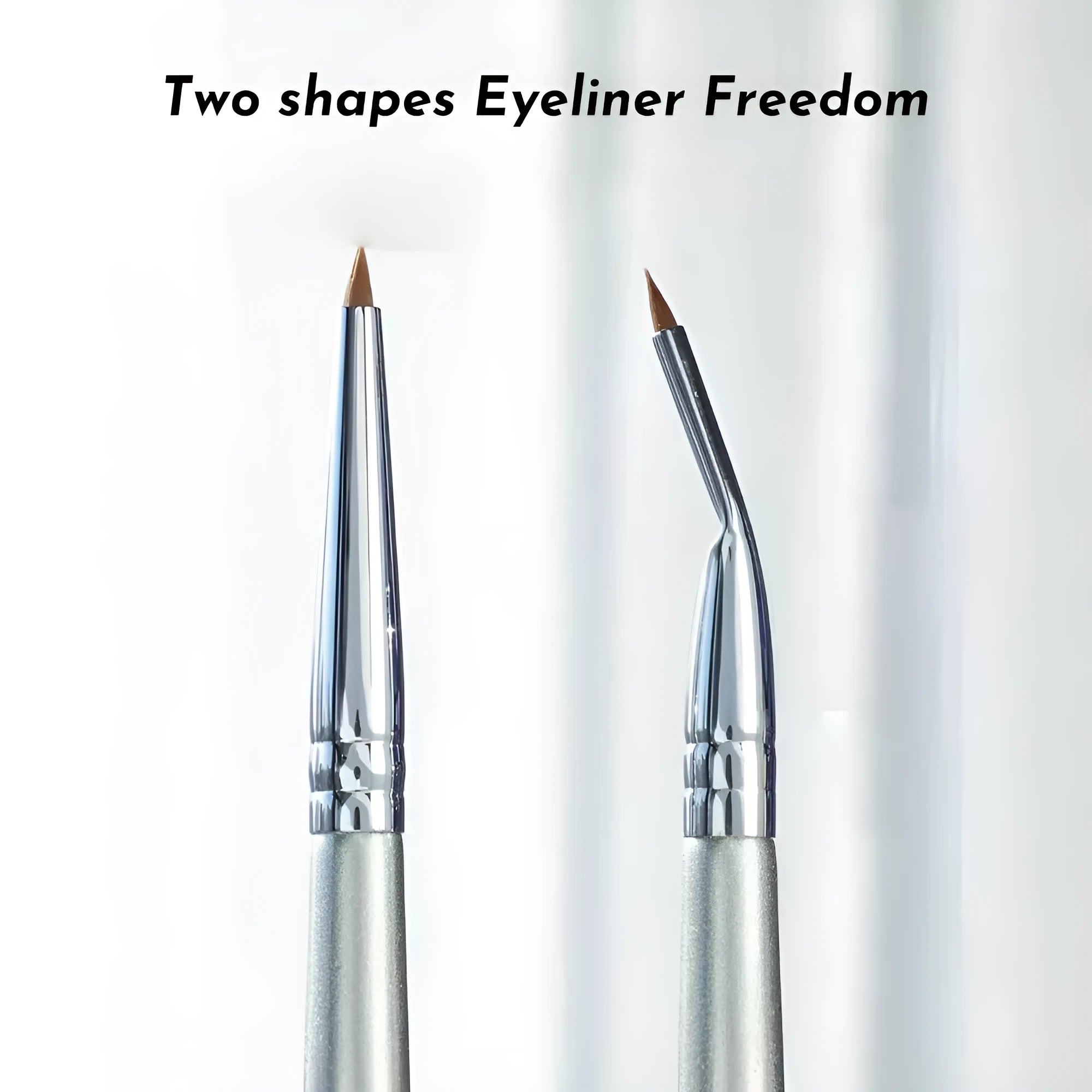 Angled bend head eyeliner brush with fine synthetic bristles and wooden handle for detail makeup.