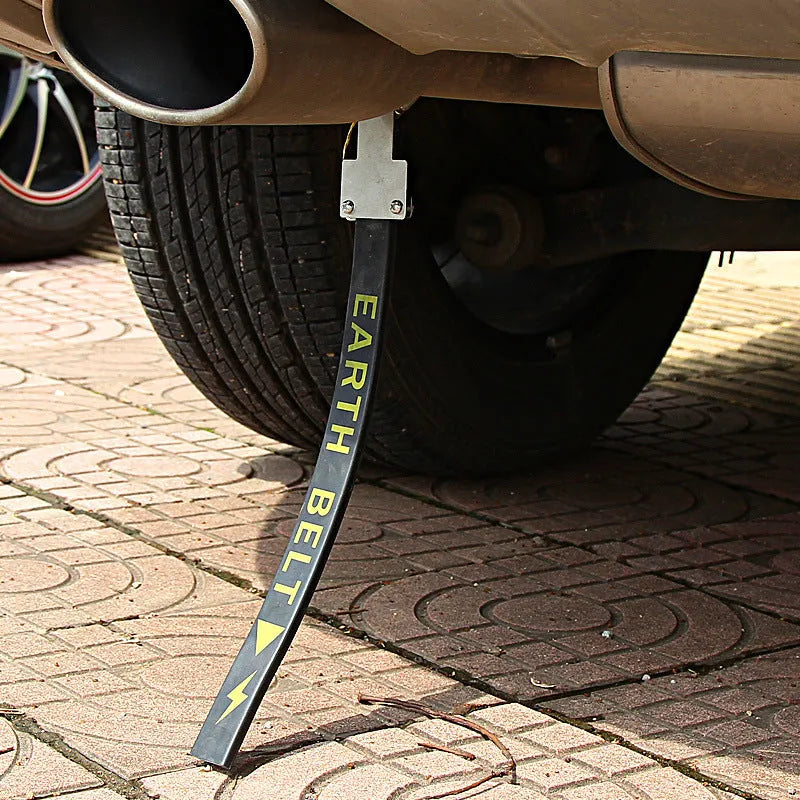 Black car electrostatic grounding belt with metal chain end, measuring 370mm long, for discharging static electricity.