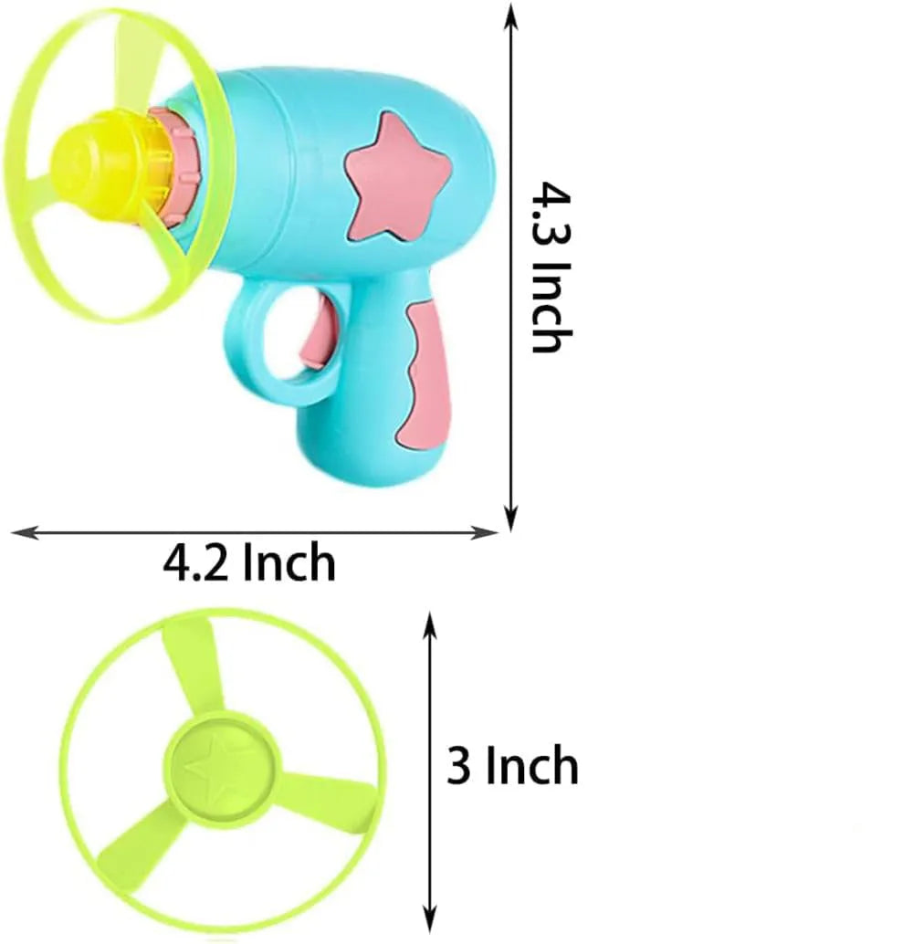 Blue interactive cat toy gun with a plastic frisbee, for indoor cat play.