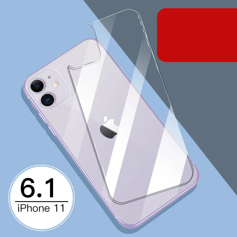 iPhone 11 Pro Max tempered glass screen protector with rear film and front film options.