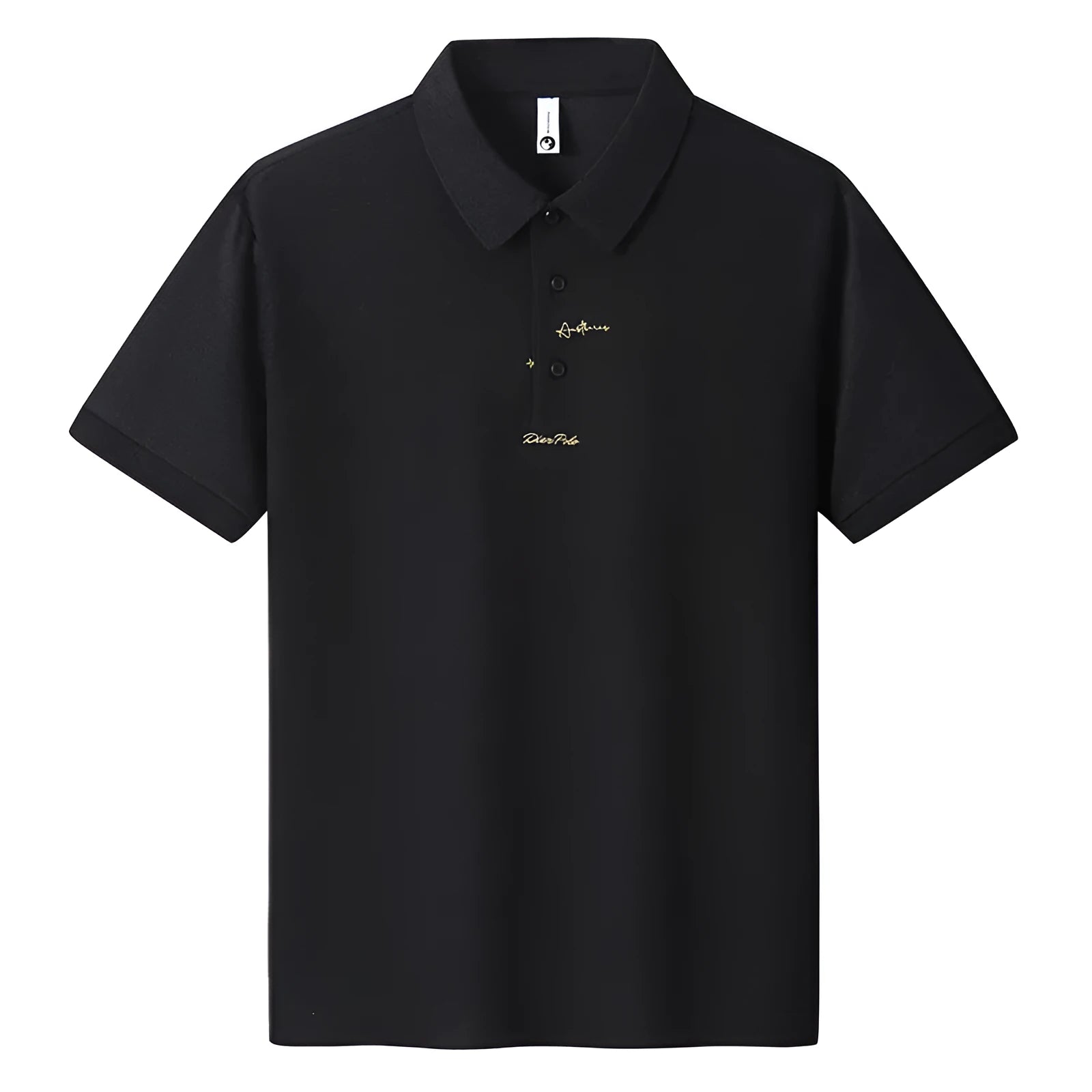 Men's loose grey cotton T-shirt with a letter print on the front, showing short sleeves and a round neck.