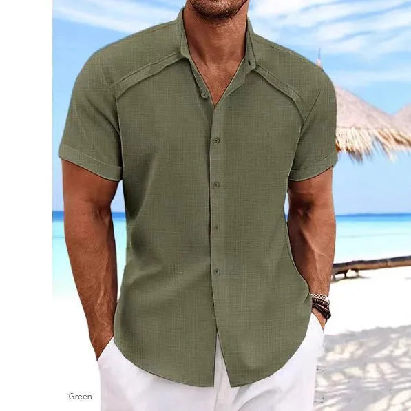 Hawaiian casual short sleeve shirt in solid colour with cotton-blend fabric